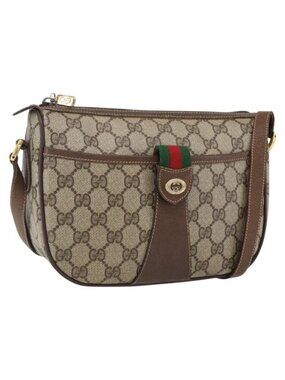 Authentic GUCCI GG Supreme Web Sherry Line Bag PVC Beige Gold 89 02 032